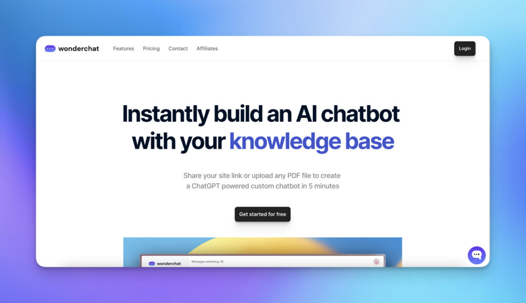 "WonderChat AI chatbot interface integrated on a website, depicting real-time interaction for enhanced customer support."