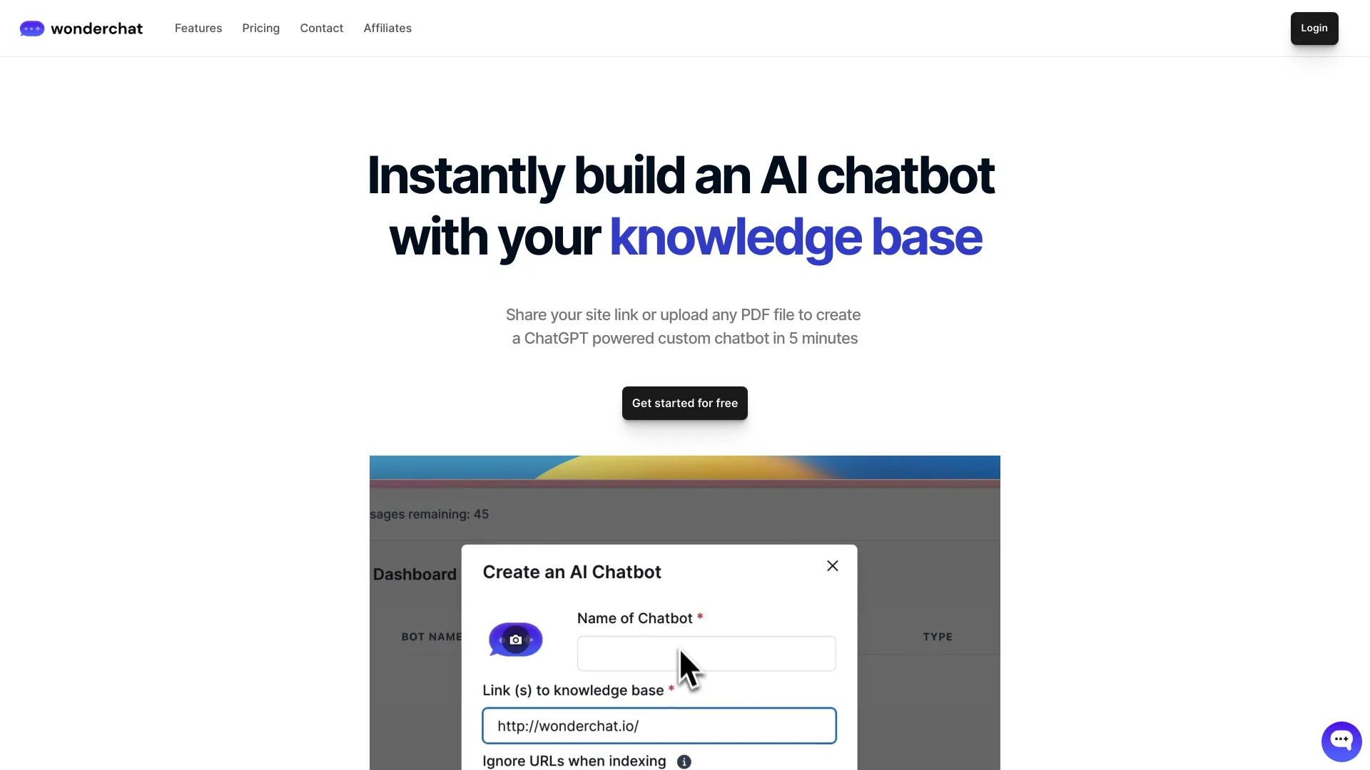 "WonderChat AI chatbot interface integrated on a website, depicting real-time interaction for enhanced customer support."